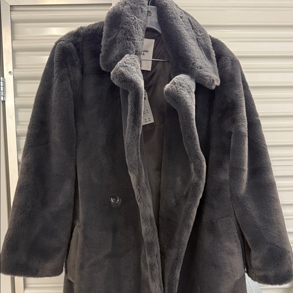 Abercrombie Dark Gray Faux Fur Coat - Picture 3 of 4